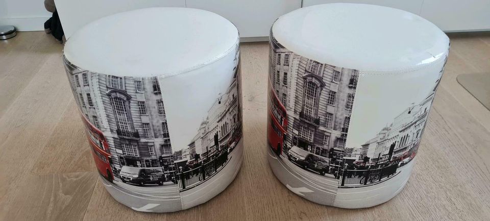 Hocker/Sitzhocker 2er Set rund London Motiv 38cm handmade in Altenstadt