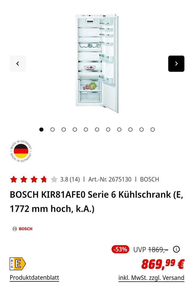 Bosch Einbaukühlschrank Bosch KIR81AF30 in Obersulm
