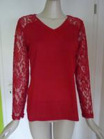 Langarmshirt Shirt mit Netzärmeln Spitze einfarbig rot Gr. M NEU Hessen - Langen (Hessen) Vorschau