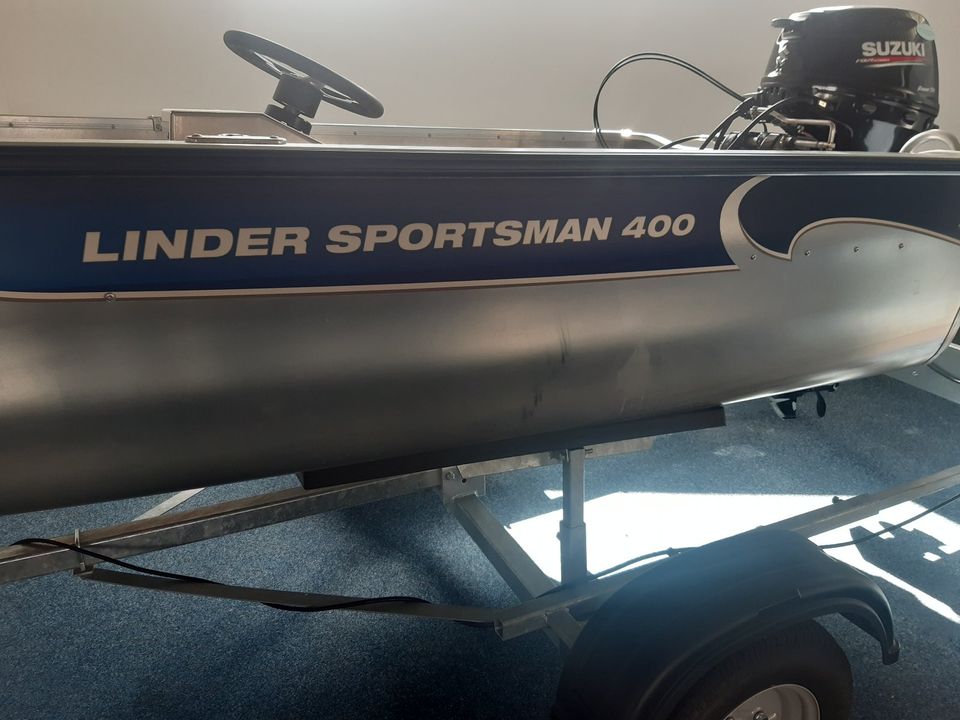 Aluboot Suzuki "LINDER Sportsman 400" mit Bootsmotor + Trailer in Weißenfels