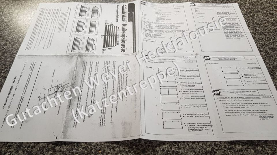 Gutachten Weyer Autoplas Heckjalousie (Katzentreppe) von 1981 in Hagenbach