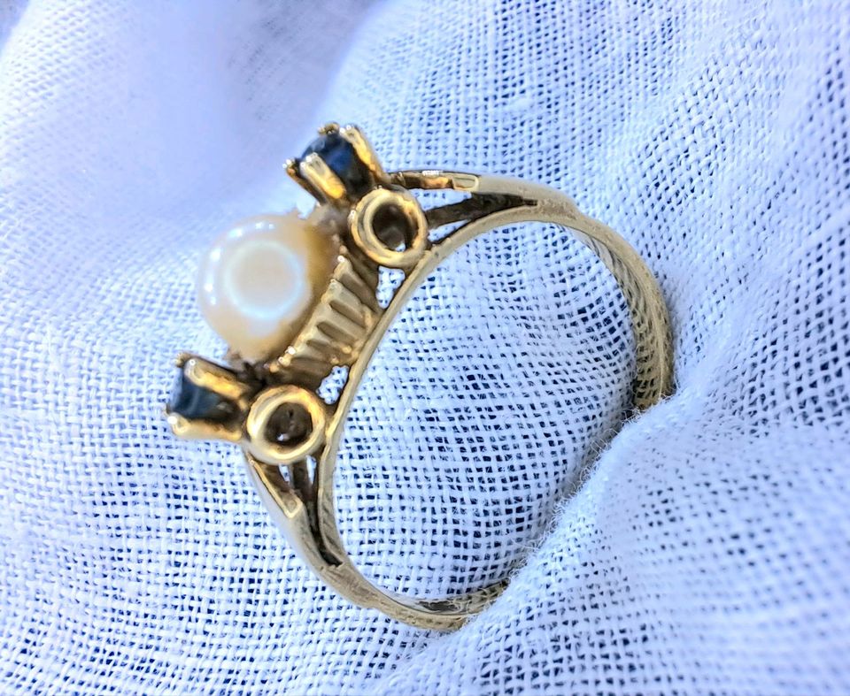 ❤️❤️❤️ 585er Gold Ring mit Perle und Onix ❤️❤️❤️ in Regensburg