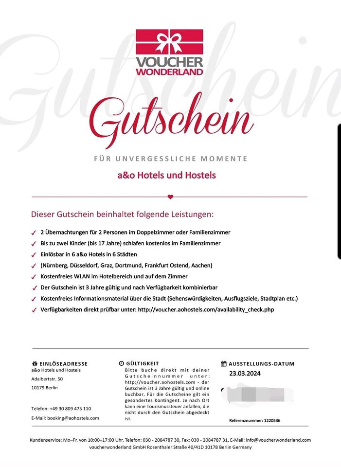 Hotelgutschein/Voucher für 6 Städte (Nürnberg, Düsseldorf...) in Kassel