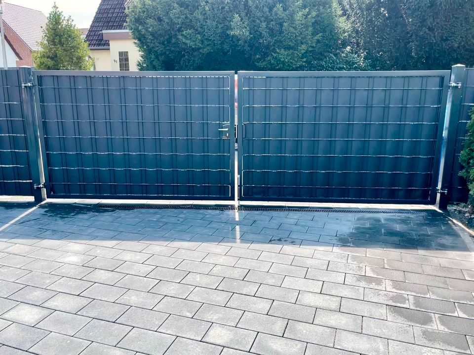 Doppelstabmattenzaun Sichtschutz Tor Pforte Zaun Montage in