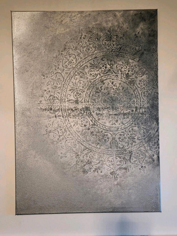 Acrylbild Mandala Grau Silber 70x50 Unikat Gemälde Boho in Aulendorf