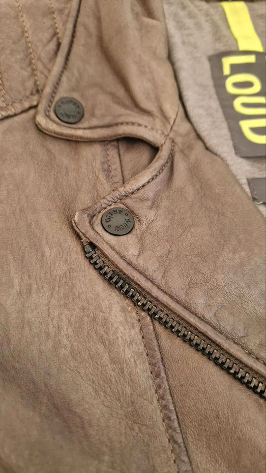 Gipsy Loud Slim Fit Leder Jacke Biker S grau taupe tailliert in Krefeld