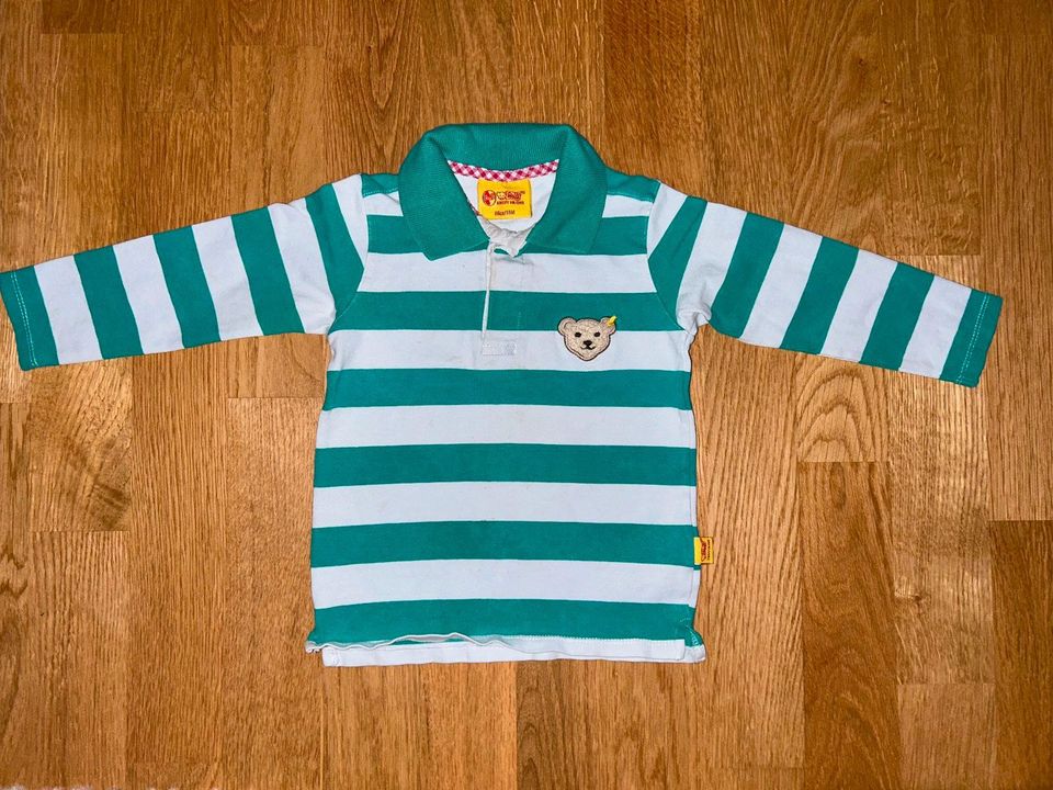 Steiff Shirt - Poloshirt - Langarm-Shirt, Gr. 86 gestreift petrol in Alzenau