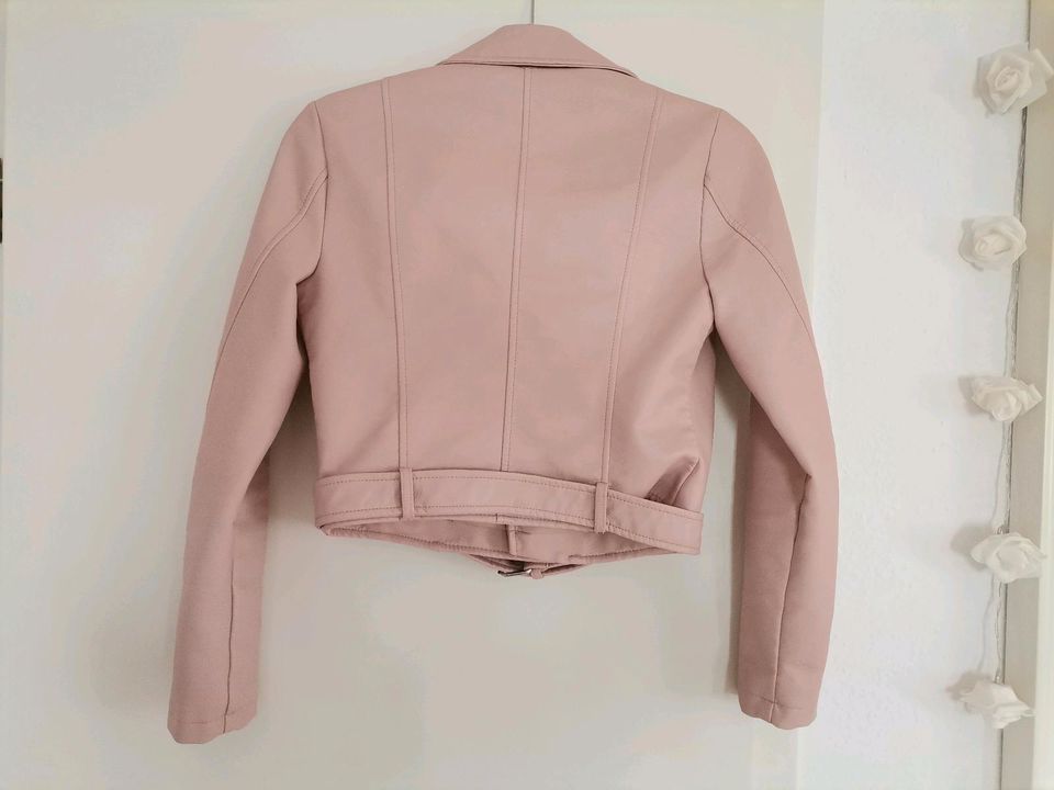 Lederjacke Jacke kurz Bikerjacke rosa Silber Damen XS in Ebsdorfergrund