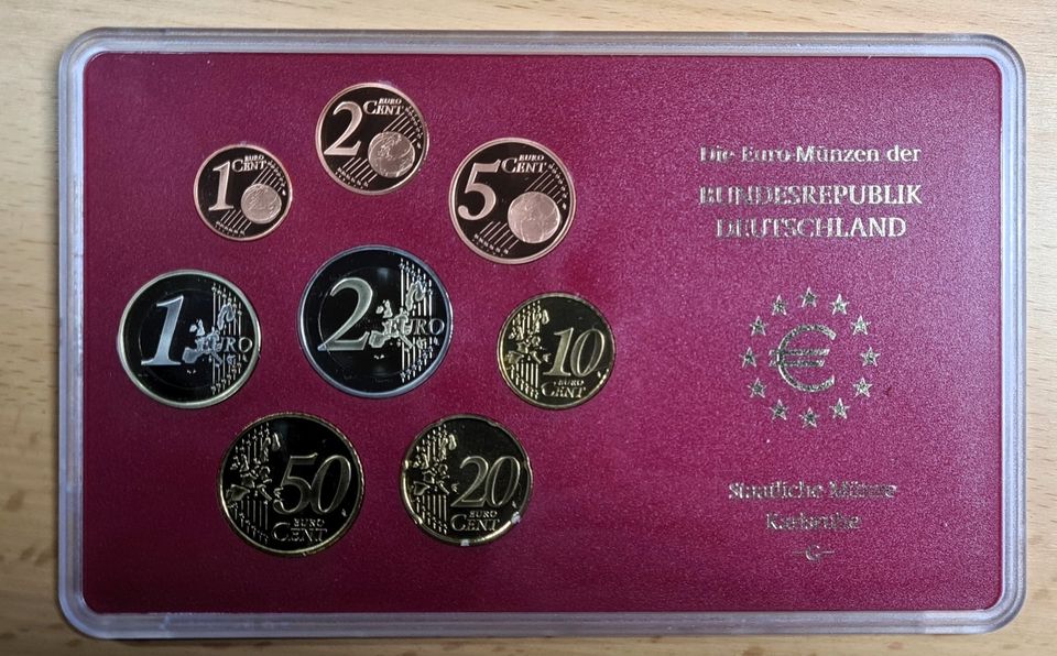 Euro Kursmünzensatz Deutschland 2002, Prägestätte G, Spiegelglanz in Berßel