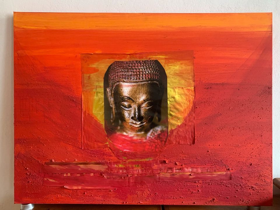 MALEREI in Acryl, mit eingearbeitetem Foto von Buddha 60 x 80 cm in Trier