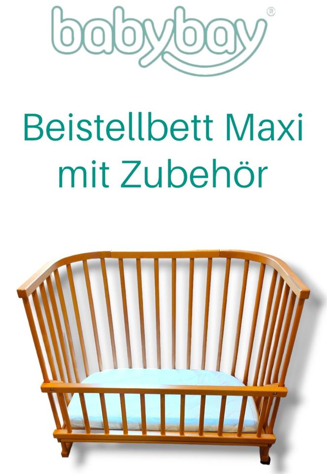 Babybay Beistellbett Maxi Holz Natur mit Zubehör Gitter Rollen in Dortmund