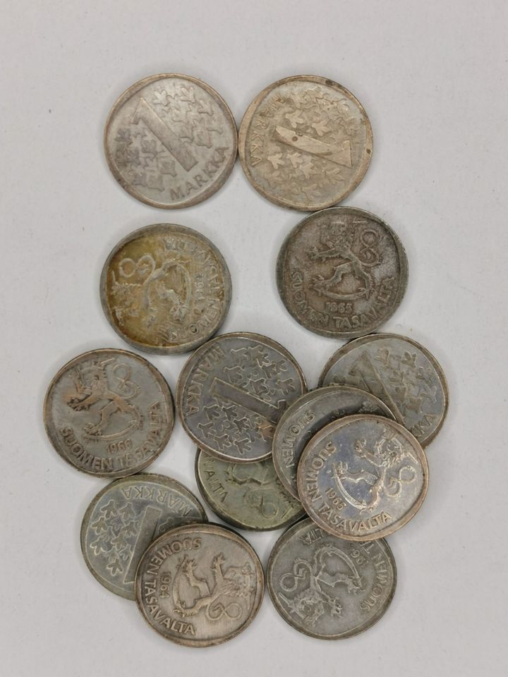 -115-, 14 x 1 Markkaa Finnland, Silbermünzen in Steinfeld
