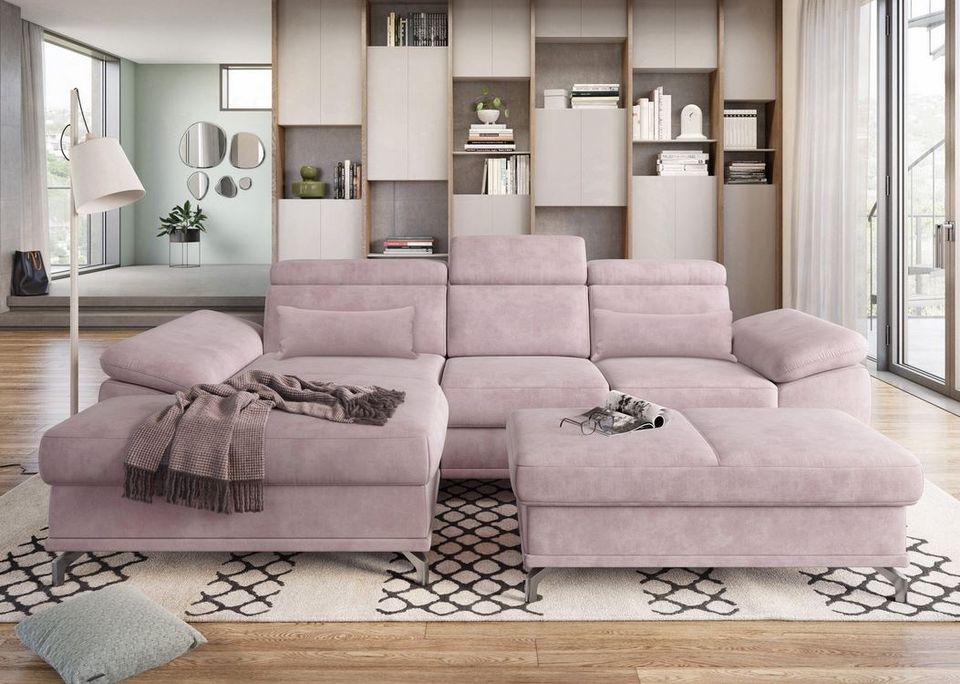 Ecksofa & Hocker 295cm Federkern Schlaffunktion Bettkasten Rose in Köln