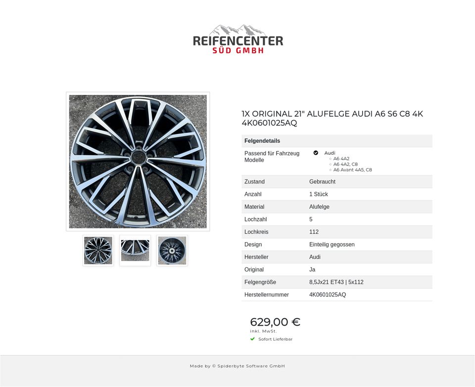 1X ORIGINAL 21" ALUFELGE AUDI A6 S6 C8 4K 4K0601025AQ #1F9Y in Bad Tölz