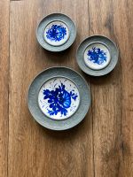 Zinn Keramik Wandteller Handbemalt Blau Weiß Vintage Alt Retro Bayern - Marktbergel Vorschau
