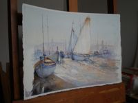 WANDBILD- AQUARELL- HAFEN- SEGELBOOTE- FISCHER- 56 x 40- UNIKAT Berlin - Mitte Vorschau