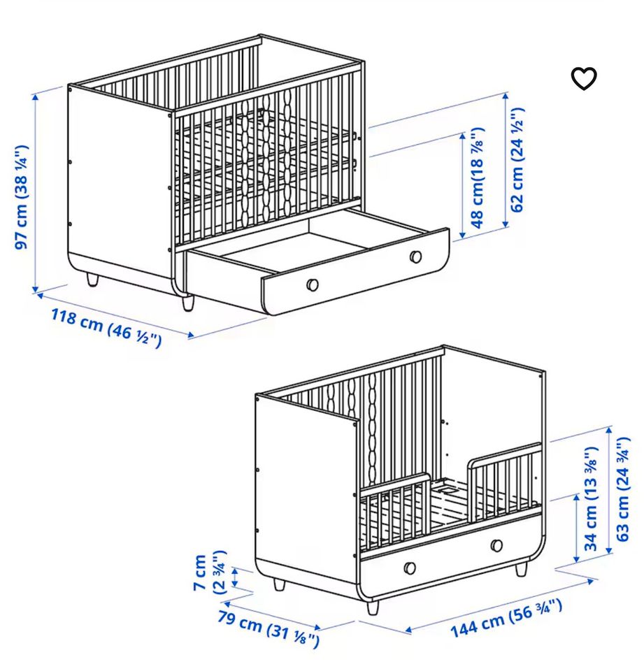 IKEA MYLLRA Babybett mit Schubfach rosa 70x140 TOP Kinderbett in Gersthofen