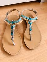 Onygo Sandalen Gr 38 Ibiza boho Muscheln Trend Türkis Silber slid Düsseldorf - Derendorf Vorschau