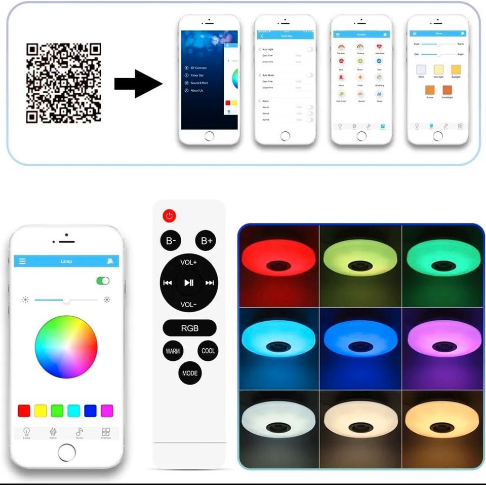 LED RGB Deckenlampe Dimmbar Bluetooth Musik Lautsprecher App in Bebra