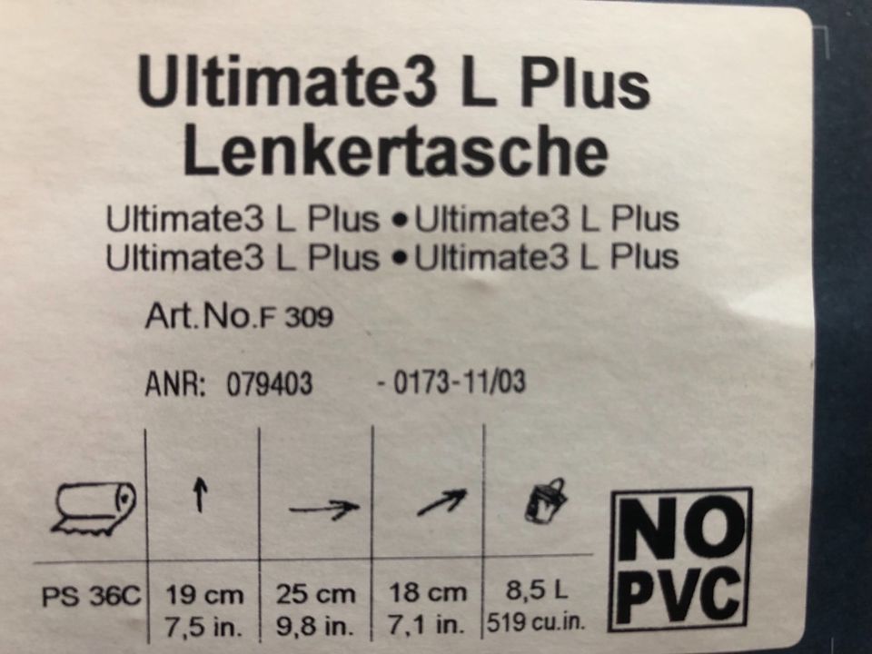 Neu! Ortlieb Ultimate3 L Plus Lenkertasche Tasche Lenker Rad 3 in Heidelberg