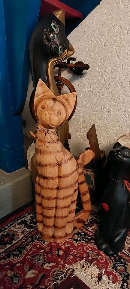Deko - Katzen groß Holz Keramik in Bad Langensalza