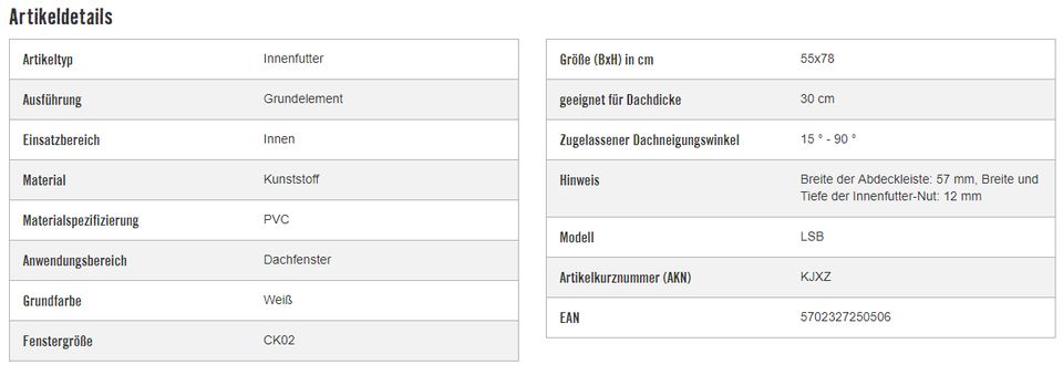 Neu! VELUX Innenfutter Grundelement LSB CK02 55x78 cm in Pforzheim