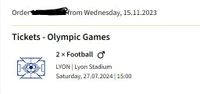 2x Füßball Tickets Olympic Games in Lyon (Argentina vs AFC 3) Sachsen-Anhalt - Halle Vorschau