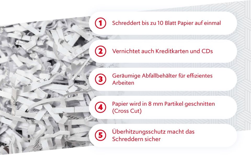 Cross Cut Paper Shredder bis zu 10 Blatt für Papier, Kreditkarten in Gladbeck