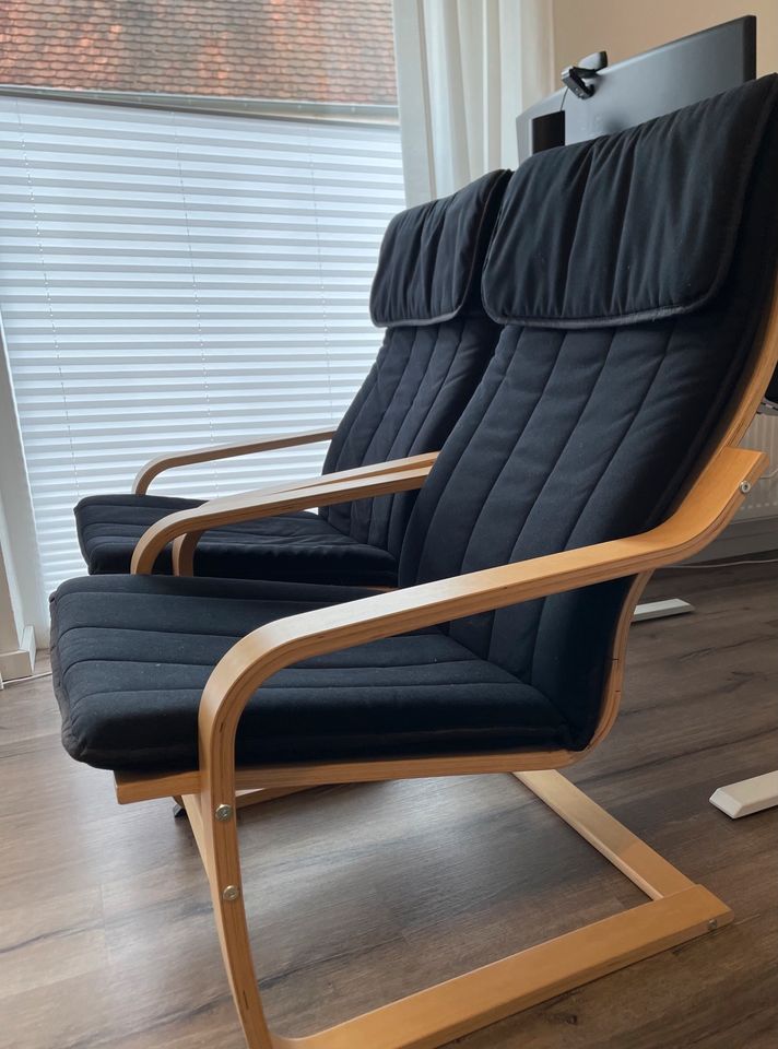 (Original) IKEA POÄNG Sessel Stuhl (2 Stück) Schwarze Sitzauflage in Uelversheim