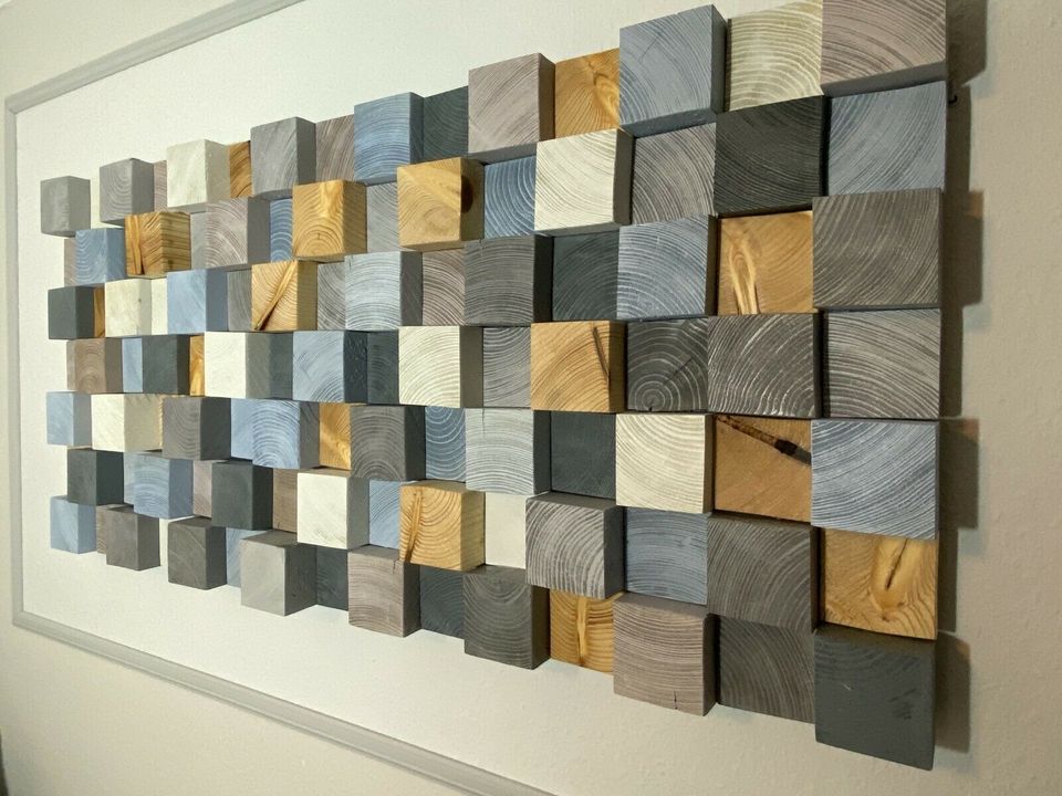 3D Mosaik Kunst Wandbild Massiv Holz Bild Wand Holzbild in Bad Bramstedt