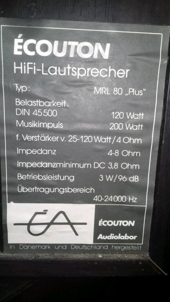 HIFI LAUTSPRECHER ECOUTON AUDIOLABOR MRL 80 PLUS 120/200 WATT in Mönchengladbach
