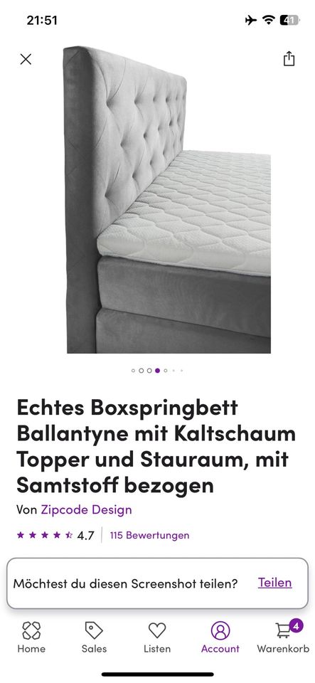 Boxspring Bett 200x200 in Stuttgart