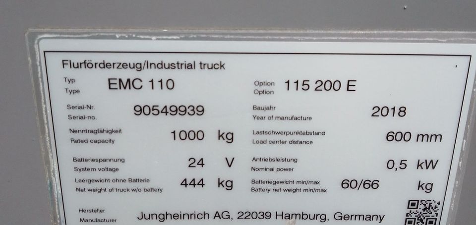 Jungheinrich EMC110 Ameise Hochhubwagen Stapler BJ.2018!! in Stendal