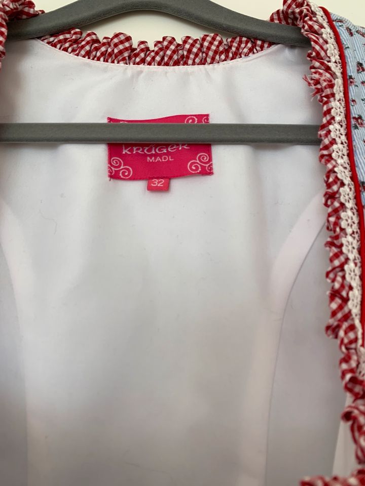 Krüger Madl Dirndl Gr.32 hellblau/ rot, Schürze gratis dazu in Stuttgart