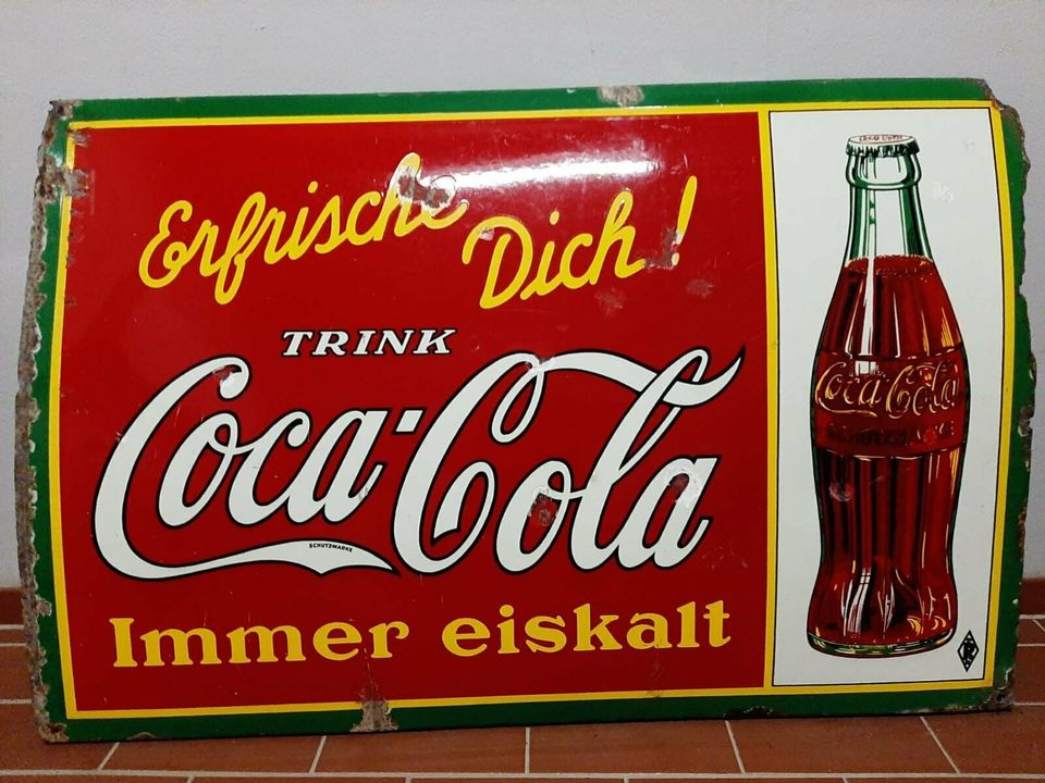 Coca-Cola Email Schild Alt ca 1930er Blechschild Erfrische Dich in Bernkastel-Kues