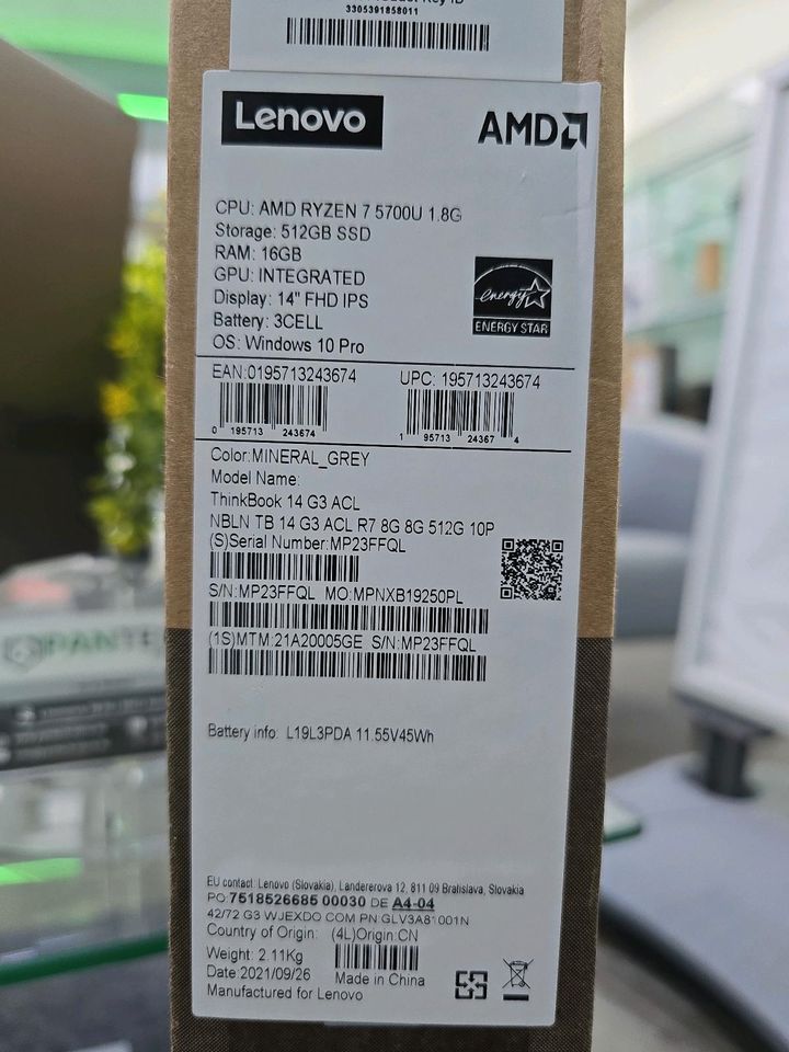 Lenovo ThinkBook 14 G3 ACL, Ryzen 7 5700U, 512GB, 16GB / Neu Zustand/ Rechnung/ Garantie in Hannover