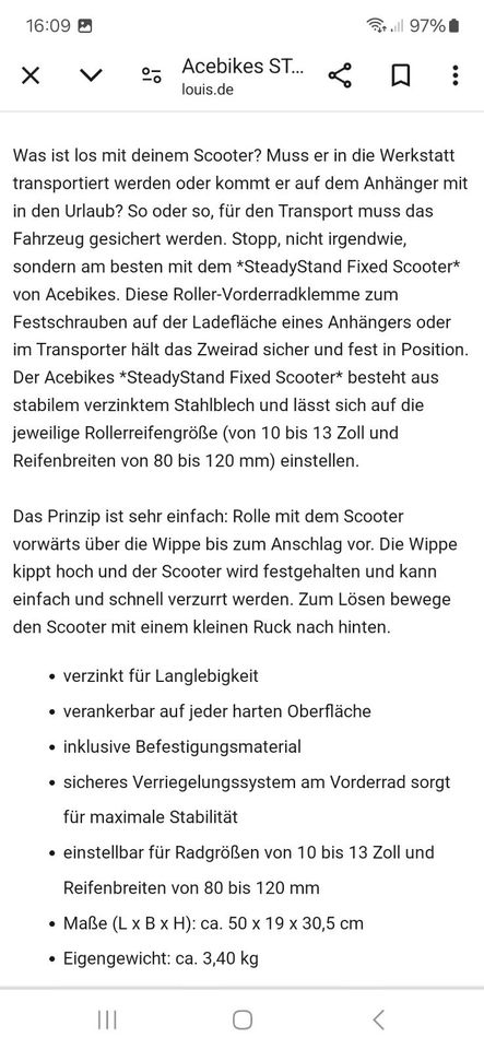 Vorderrad Scooter/Roller Halterung in Schechen