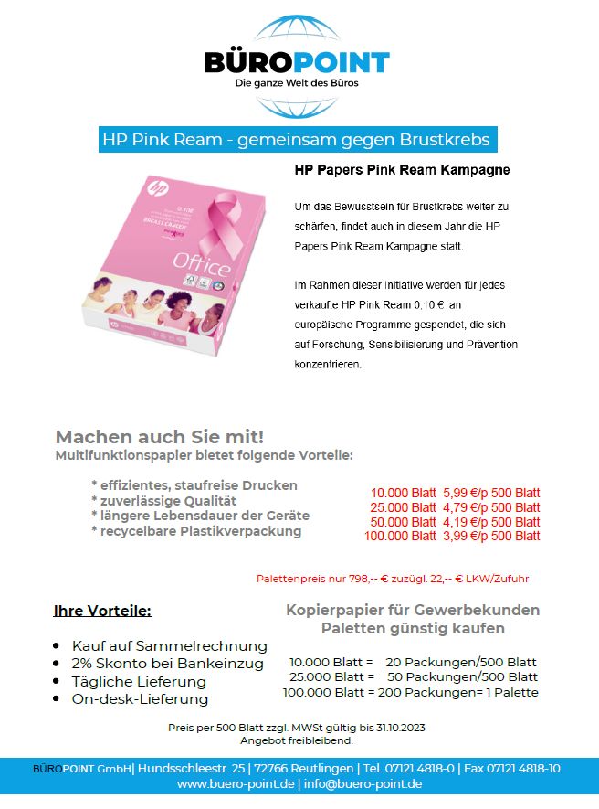 HP Papers Pink Ream Kampagne Multifunktionspapier in Reutlingen