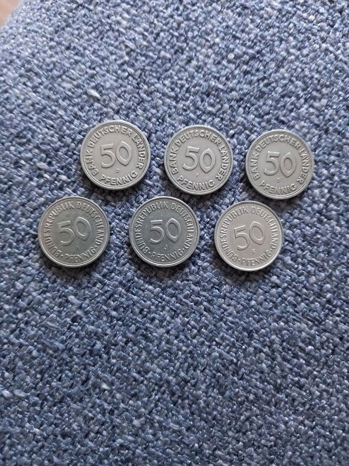 50 Pfennig-Münzen 6x  "3x Bank Deutscher Länder" in Wadgassen