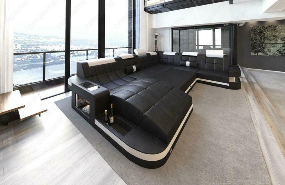 Wohnlandschaft Wave XXL Ledercouch mit moderner Relax Ottomane in Berlin