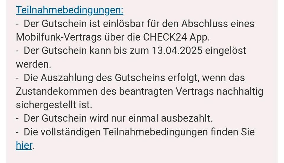 Check24 Gutschein Mobilfunktarif Tarif 30€ Gutschein in Ettenheim