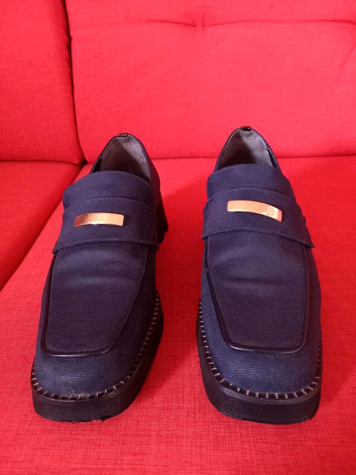 Schuhe Slipper JHAY Größe 38 1/2 dunkelblau schwarzer Absatz Jhay in Dorfen