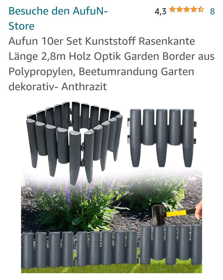 Kunststoff Rasenkante grau, Holzoptik in Fürth