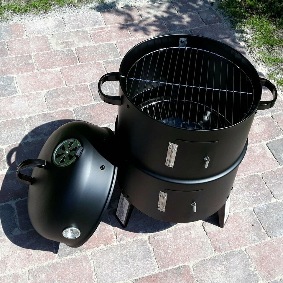 3 in 1 Smoker Kohlegrill BBQ Holz Kohle Grill Räucher Tonne Ofen in Hage