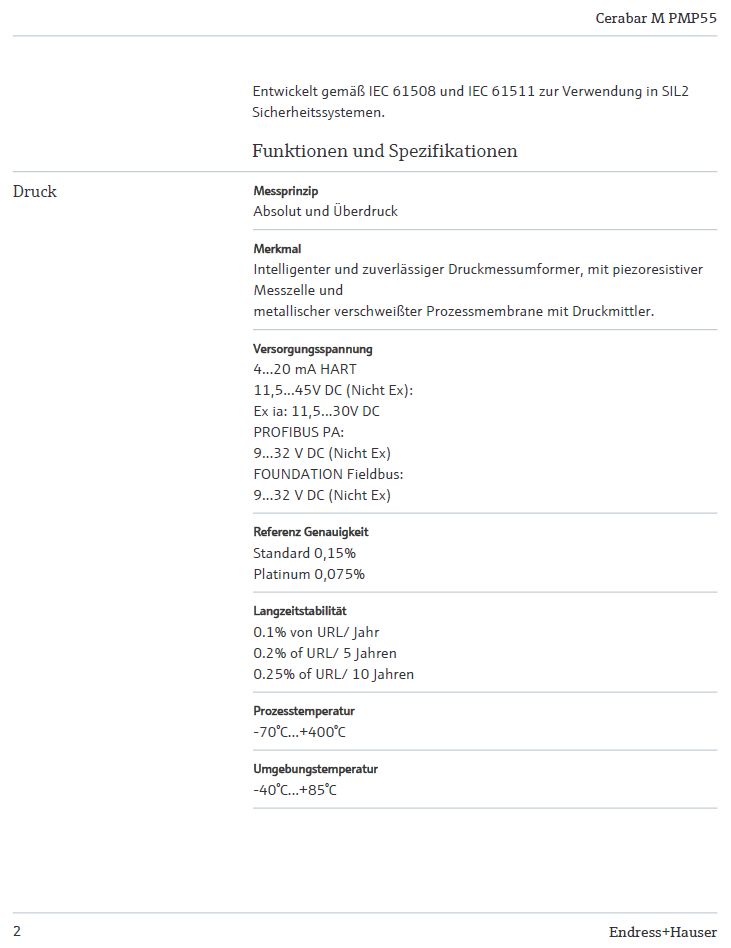 Endress+Hauser PMP55/125 Cerabar M Drucktransmitter -400..400mbar in Velbert