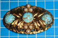 Brosche Vintage alt antik Türkis Perlen vergoldet Dortmund - Innenstadt-Ost Vorschau