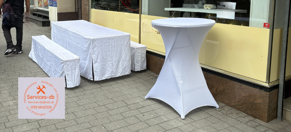 Bierzeltgarnitur Festzeltgarnitur mit Hussen Stehtische mieten in Gevelsberg