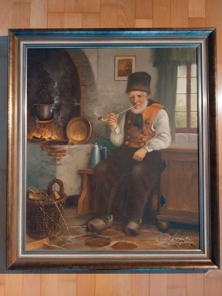 Rudolf Otto Franke Ölgemälde Man am Kamin in Lübeck