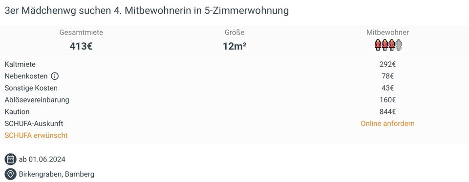 3er Mädchenwg suchen 4. Mitbewohnerin in 5-Zimmerwohnung in Bamberg