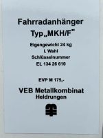 MKH/F DDR Fahrradanhänger/Typenaufkleber Sachsen - Delitzsch Vorschau